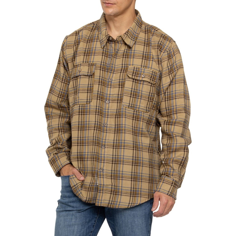 Marmot Bayview Midweight Flannel Shirt Mens Medium Tan Brown Blue Plaid M13556